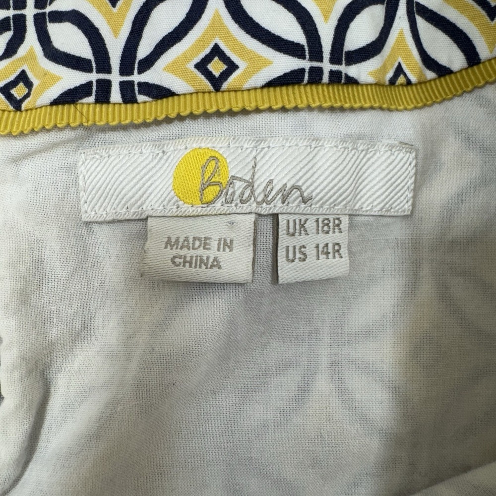 Boden Womens 14R Smocked Waist Fit Flare Cotton Dress Yellow Navy Trance Preppy - Picture 7 of 14